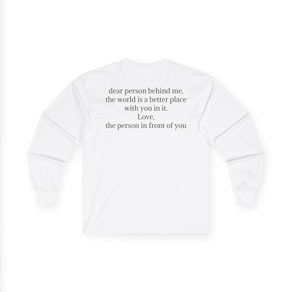 Long Sleeve Tee — "you are enough." Minimalist Self-Love Shirt (Back: Encouraging Letter)