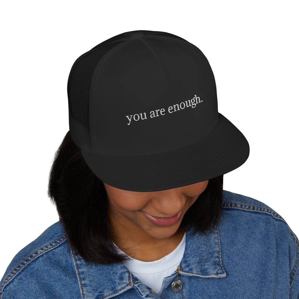 Embroidered Trucker Cap — "you are enough" Minimalist Affirmation Hat